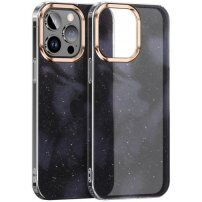 Csillámos tok vízfesték mintával - iPhone 13 Pro Max - fekete