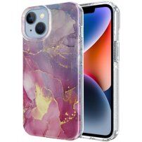 Márványmintás csillogó tok - iPhone 13 - rózsaszín-lila
