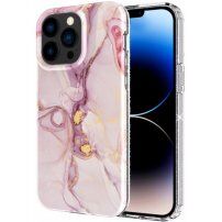 Márványmintás csillogó tok - iPhone 13 Pro - rózsaszín