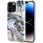 Márványmintás csillogó tok - iPhone 13 Pro - világoskék