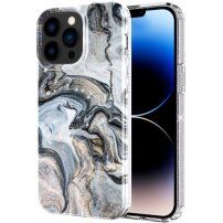 Márványmintás csillogó tok - iPhone 13 Pro - világoskék