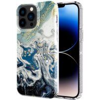 Márványmintás csillogó tok - iPhone 13 Pro - sötétkék