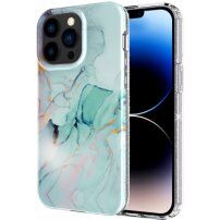 Márványmintás csillogó tok - iPhone 13 Pro Max - türkizkék