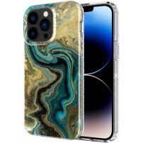 Márványmintás csillogó tok - iPhone 13 Pro Max - petróleum színű