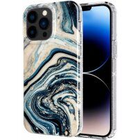 Márványmintás csillogó tok - iPhone 13 Pro Max - arany-kék