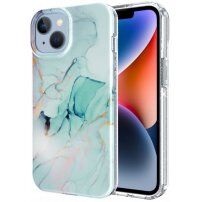 Márványmintás csillogó tok - iPhone 14 Plus - türkizkék