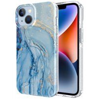 Márványmintás csillogó tok - iPhone 14 Plus - kék