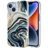 Márványmintás csillogó tok - iPhone 14 Plus - arany-kék