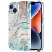 Márványmintás csillogó tok - iPhone 14 Plus - pasztell