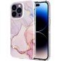 Márványmintás csillogó tok - iPhone 14 Pro Max - világas rózsaszín