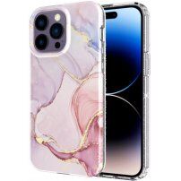 Márványmintás csillogó tok - iPhone 14 Pro Max - világas rózsaszín