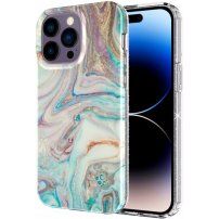 Márványmintás csillogó tok - iPhone 14 Pro Max - pasztell