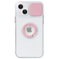 Átlátszó tokujjtartóval és kameravédővel - iPhone 14 Plus - rózsaszín