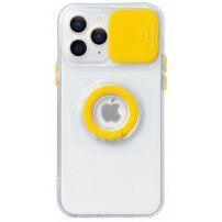 Átlátszó tokujjtartóval és kameravédővel - iPhone 14 Pro Max - sárga