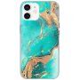 Fényes márványmintás tok - iPhone 11 - türkizkék