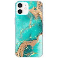 Fényes márványmintás tok - iPhone 11 - türkizkék