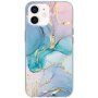 Fényes márványmintás tok - iPhone 11 - kék-rózsaszín