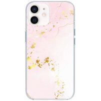 Fényes márványmintás tok - iPhone 12 / 12 Pro - világas rózsaszín
