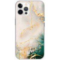 Fényes márványmintás tok - iPhone 12 Pro Max - bézs-zöld