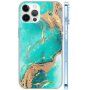Fényes márványmintás tok - iPhone 12 Pro Max - türkizkék