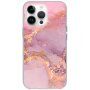 Fényes márványmintás tok - iPhone 13 Pro - rózsaszín-lila