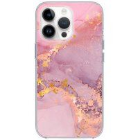 Fényes márványmintás tok - iPhone 13 Pro Max - rózsaszín-lila
