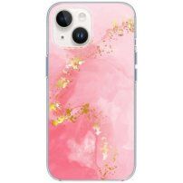 Fényes márványmintás tok - iPhone 14 - rózsaszín