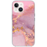 Fényes márványmintás tok - iPhone 14 Plus - rózsaszín-lila