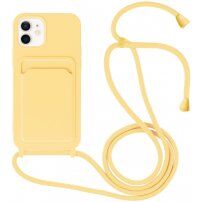 Szilikon tok zsinórral és kártyatároló rekesszel - iPhone 11 - sárga