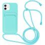Szilikon tok zsinórral és kártyatároló rekesszel - iPhone 11 - türkizkék
