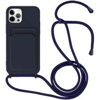 Szilikon tok zsinórral és kártyatároló rekesszel - iPhone 11 Pro - sötétkék