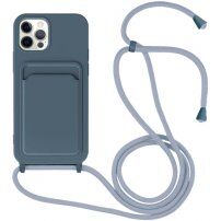 Szilikon tok zsinórral és kártyatároló rekesszel - iPhone 11 Pro - kék