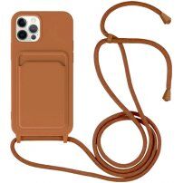 Szilikon tok zsinórral és kártyatároló rekesszel - iPhone 11 Pro - barna