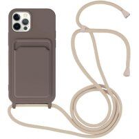 Szilikon tok zsinórral és kártyatároló rekesszel - iPhone 11 Pro - sötétbarna