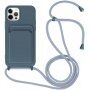 Szilikon tok zsinórral és kártyatároló rekesszel - iPhone 12 Pro Max - kék