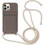 Szilikon tok zsinórral és kártyatároló rekesszel - iPhone 12 Pro Max - sötétbarna