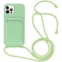Szilikon tok zsinórral és kártyatároló rekesszel - iPhone 12 Pro Max - zöld