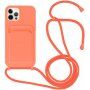 Szilikon tok zsinórral és kártyatároló rekesszel - iPhone 12 Pro Max - neon narancssárga