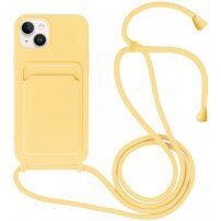 Szilikon tok zsinórral és kártyatároló rekesszel - iPhone 14 Plus - sárga