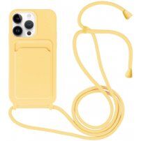 Szilikon tok zsinórral és kártyatároló rekesszel - iPhone 14 Pro Max - sárga