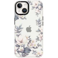 Csillogó, mintás transzperens tok - iPhone 14 Plus - magnólia virágok