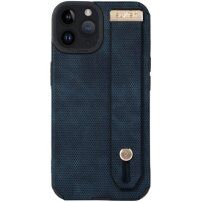 Bőr tok kézre akasztható hurokkal - iPhone 14 Pro Max - kék