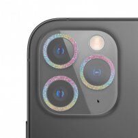 Edzett üveg csillogó keretekkel a kamera lencséjének védelmére - iPhone 11 Pro / 11 Pro Max - szivárvány
