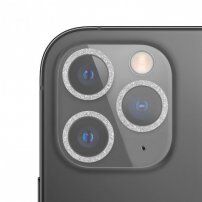 Edzett üveg csillogó keretekkel a kamera lencséjének védelmére - iPhone 11 Pro / 11 Pro Max - ezüst