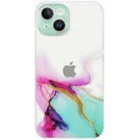 Transzparens tok márványmintával - iPhone 14 - rózsaszín-türkizkék