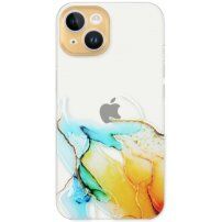 Transzparens tok márványmintával - iPhone 14 Plus - narancssárga-kék