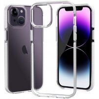 Transzparens tok színes kerettel puha műanyagból - iPhone 14 - fehér