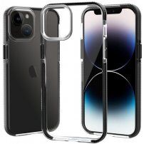 Transzparens tok színes kerettel puha műanyagból - iPhone 14 Plus - fekete