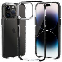 Transzparens tok színes kerettel puha műanyagból - iPhone 14 Pro Max - fekete