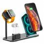 3 az egyben gyors töltő állvány vezeték nélküli töltéshez iPhone / Apple Watch / AirPods - fekete